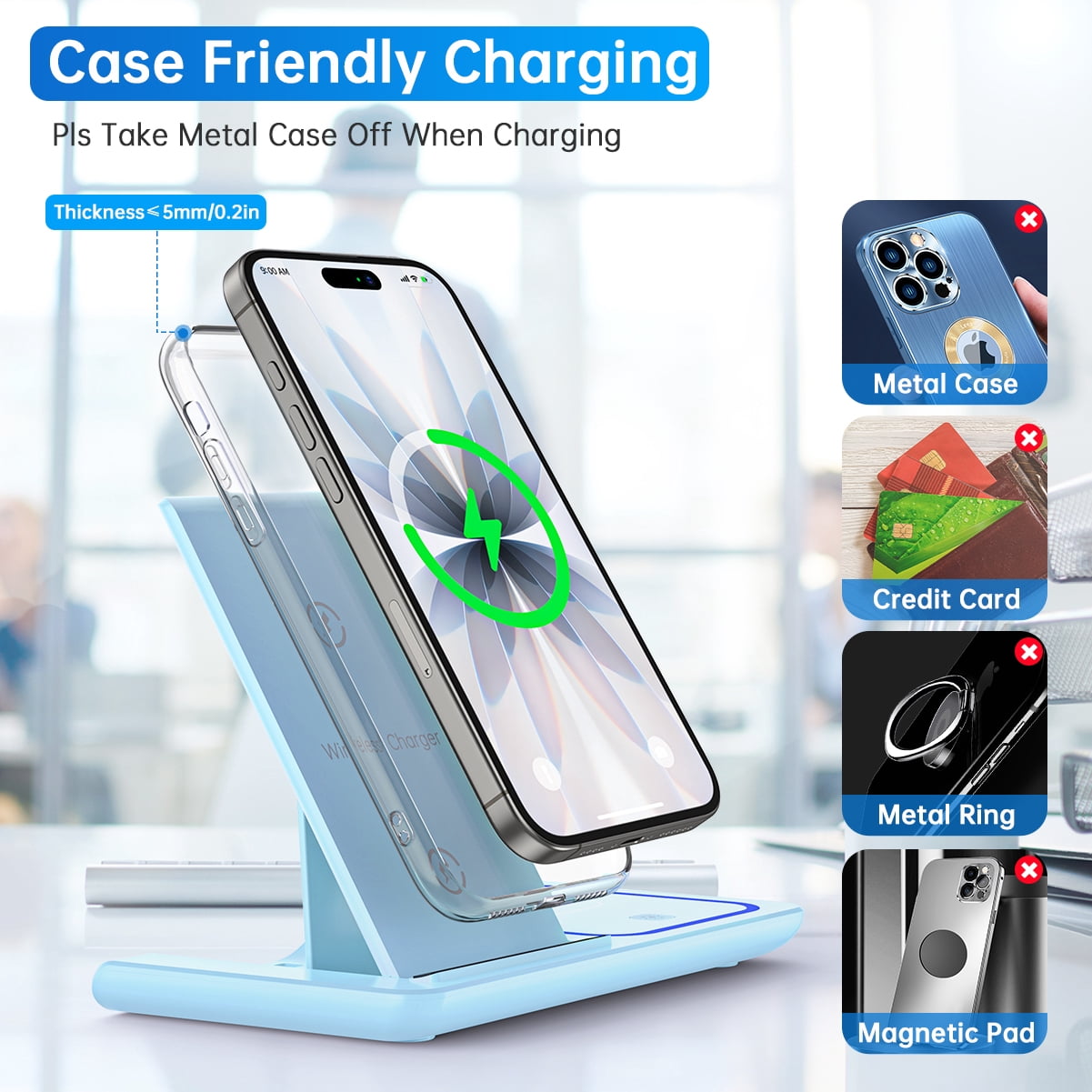 Cshiworld Wireless Charger for Iphone Multiple Devices, 18W 3 in 1 Wireless Iphone Charging Station for Iphone 17 16E 15 14 13 12 11 Pro Max, Iwatch 11 10 9 8 7 6 5 4 3 SE, Airpods 4 3 2 Pro (Blue)
