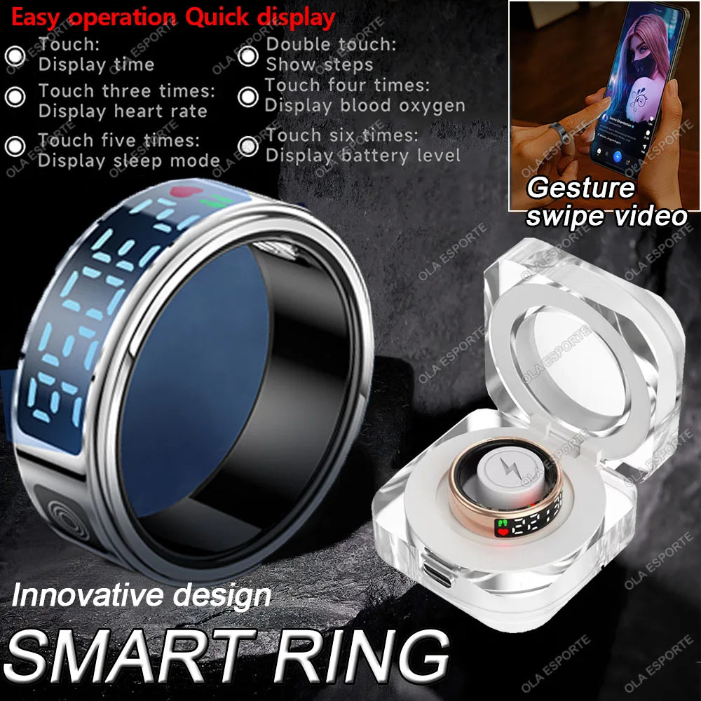 2025 Smart Ring LED Touch Display Screen Gesture Swipe Video Heart Rate Health Monitoring 5ATM Waterproof Smart Rings Men Women